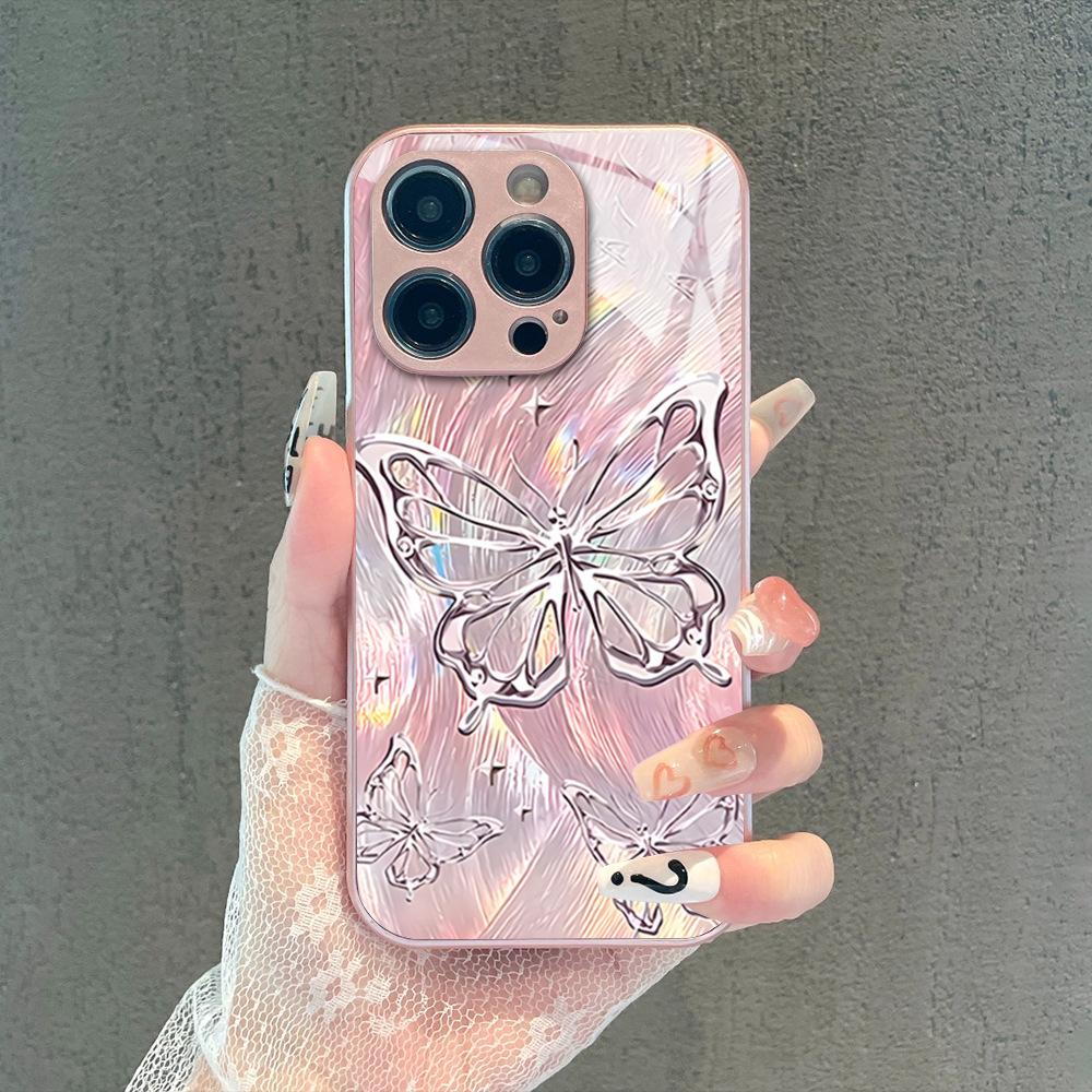 Summer Ins Wind Laser Silver Butterfly Mobile Phone Case New iPhone17 Fashion Advanced Sense Apple 16Pro Girl