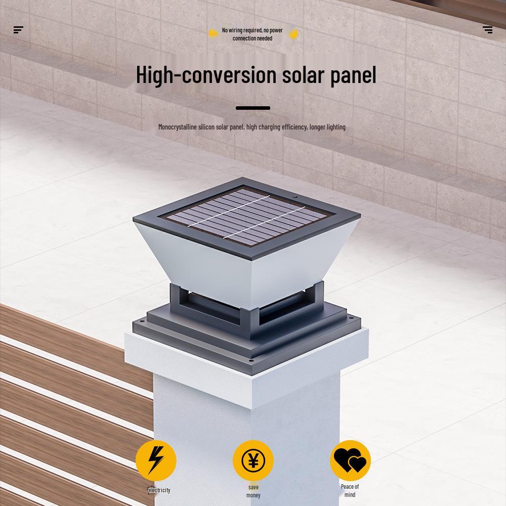 Luzes Solares Modernas para Poste de Jardim - Lâmpadas de Pilar Externas à Prova de Chuva para Vila, Cerca, Pátio ou Entradas de Portão