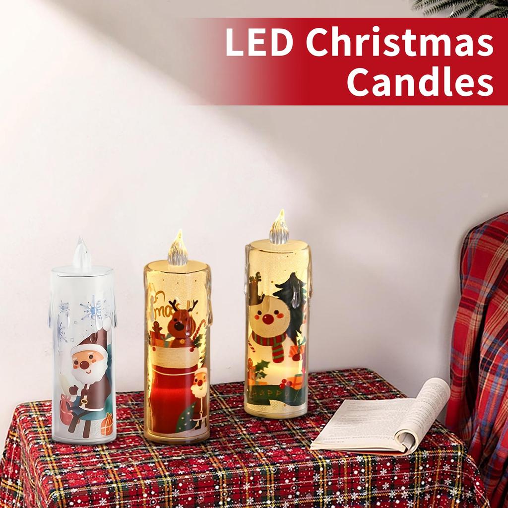 LED Electronic Candle Light Transparent Tear Acrylic Crystal Christmas Candle Christmas Pattern Decoration Crafts