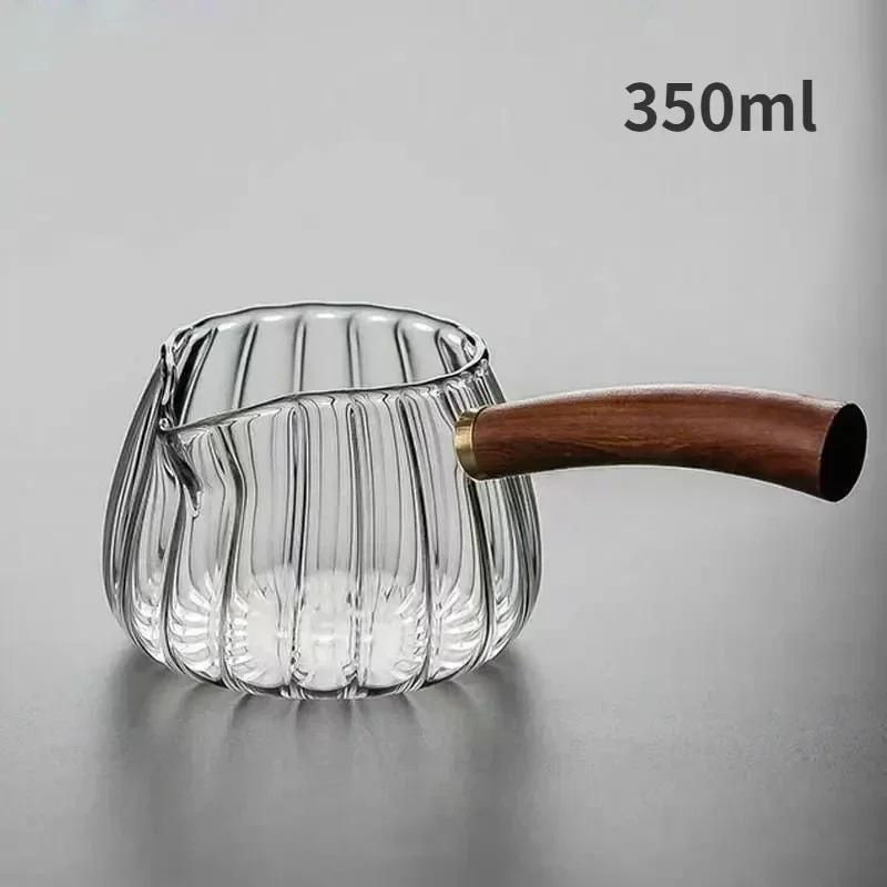 Glass Tea Jug Chinese Kung Fu Tea Set Accessory Water Pitcher Wood Side Handle Teapot Heat Resistant Teaware Coffee Milk Pot