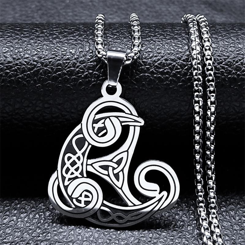 Witch Moon Crescent Triquetra Irish Knot Symbol Necklace Stainless Steel Celtic Knot Necklaces Jewelry collar acero inoxidable