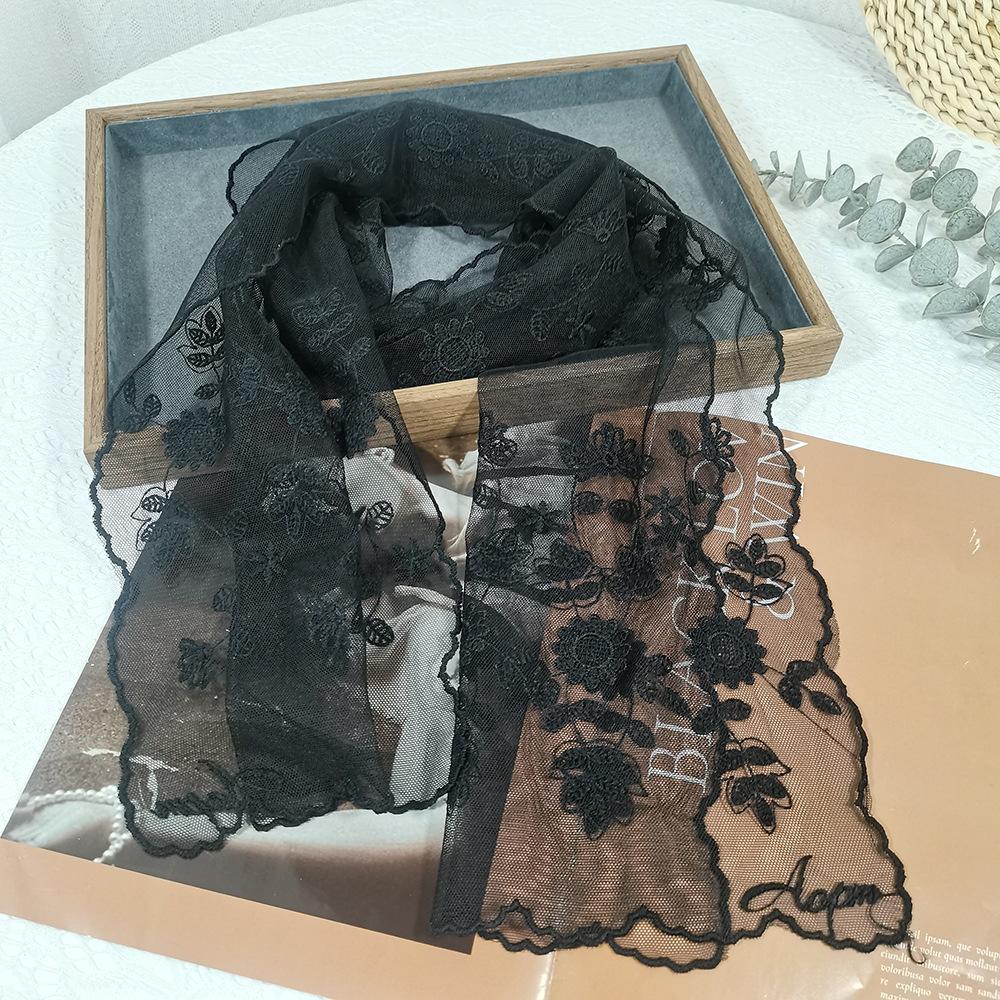 

Кружевной шелковый шарф с подсолнухом, фея, темперамент, повязка на голову, летний тонкий универсальный многоцелевой шарф на шнуровке, лента, трендовый шарф 120cm