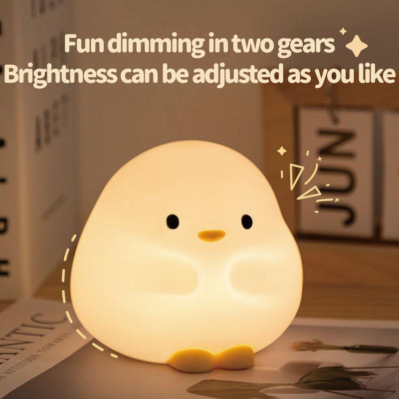 Cute Duck Cartoon Animal LED Night Light - Silicone Touch Sensor Timing USB Rechargeable Lamp for Children Birthday Presents
