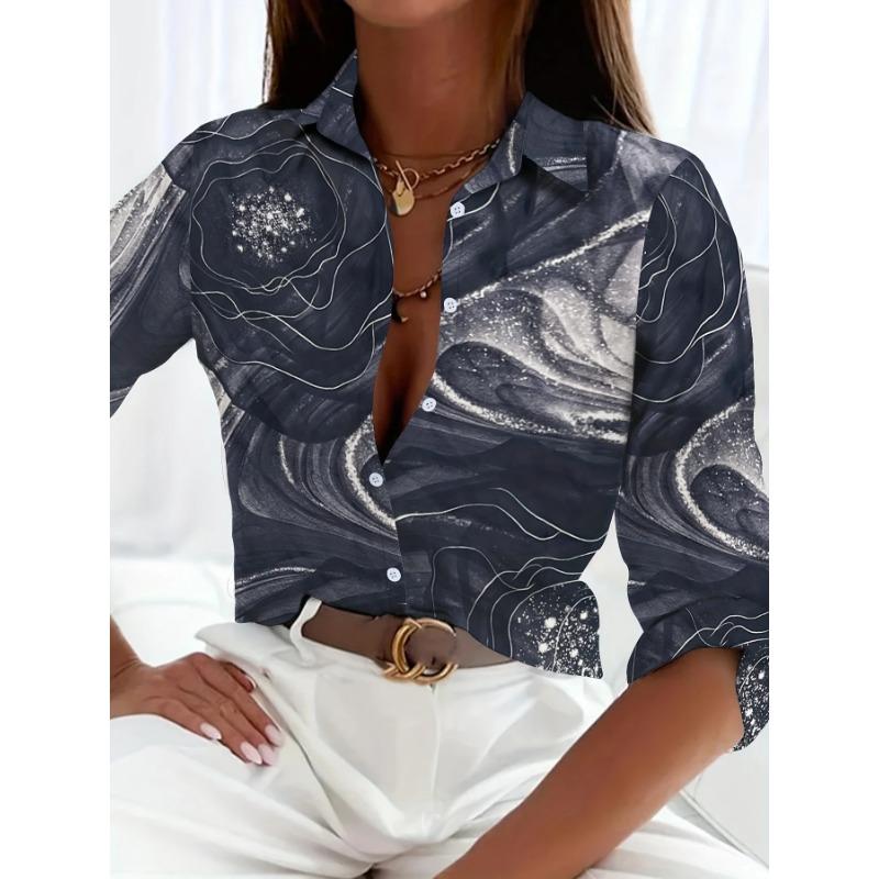 Elegant Ladies Fashion Blouse 2026 Spring & Autumn Digital Chain Printing Shirt Commuter Slim Office Women's Blouse