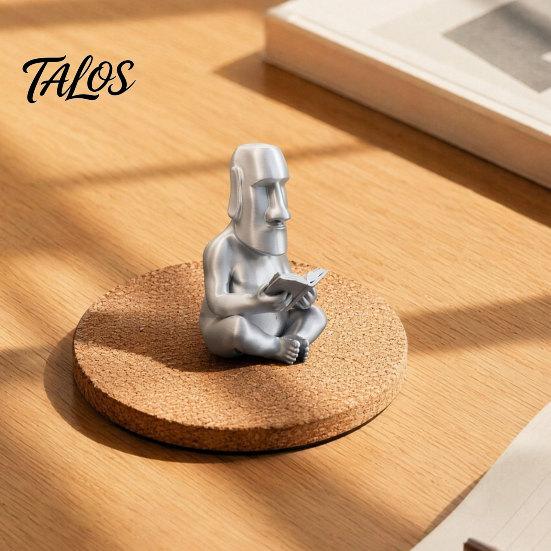 Talos 3D Printed Reading Moai Figurine Ornament, Cross-Legged Sitting Statue Desktop Decoration, Creative Sculpture, Unique Gift for Students Office