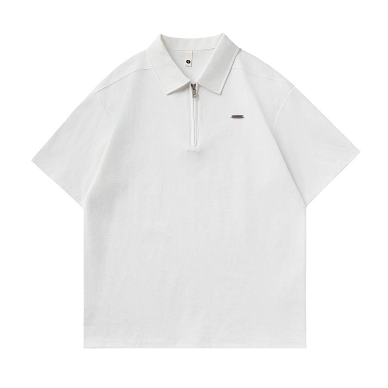 

Mu Qiu Men s Short-Sleeve Half-Zip Polo Shirt | Old Money Style Casual Loose Lapel T-Shirt 2XL (160-180 jin)