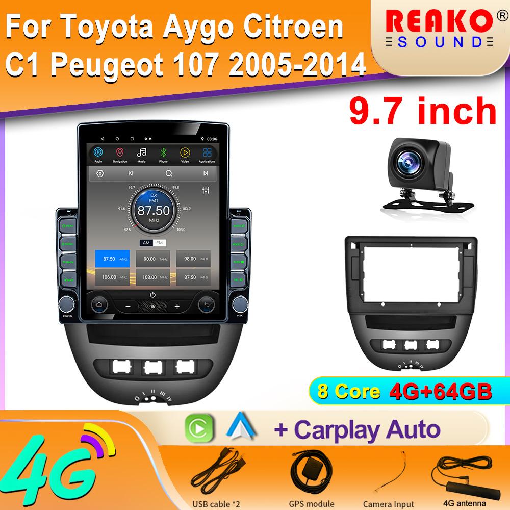 

9,7-дюймовый вертикальный экран автомобильного радио для Toyota Aygo Citroen C1 Peugeot 107 2005-2014 GPS-навигация мультимедийный проигрыватель Carplay 2din 8 core 4GB+64GB