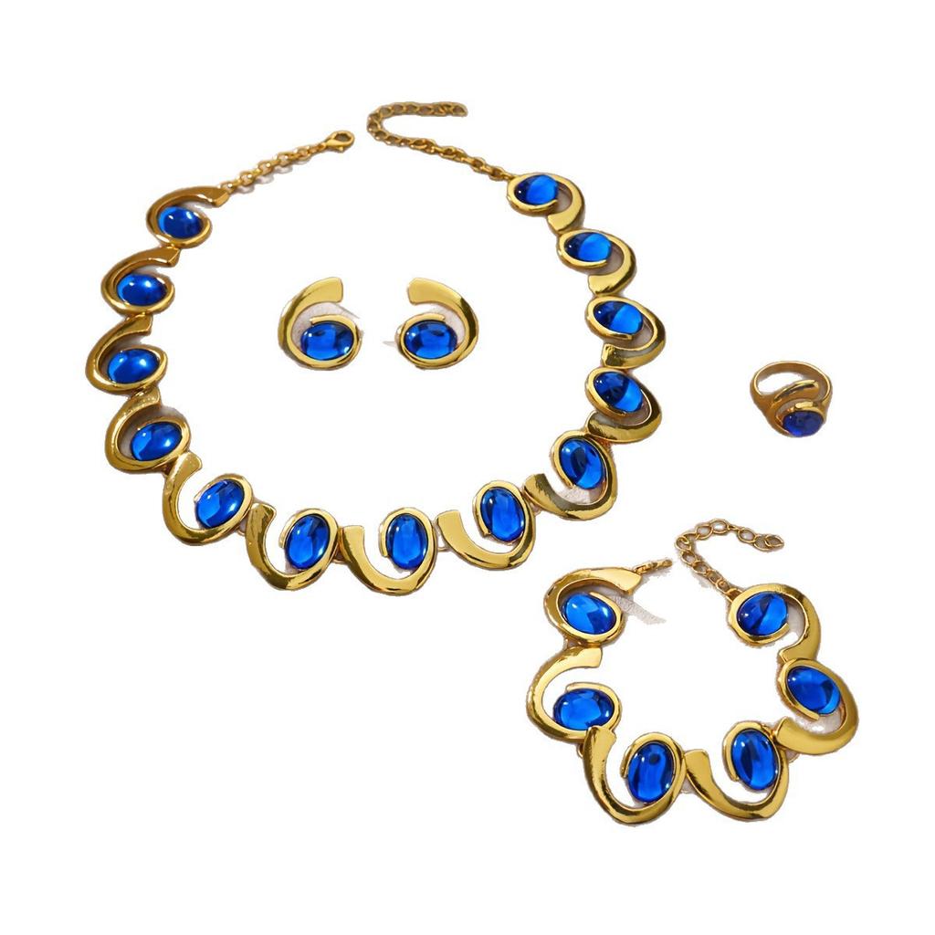 European and American Elegant Geometric Spiral Snail Bracelet Necklace Stud Earrings Set Retro Personalized Women's Jewelry