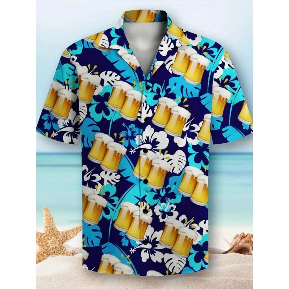 Bierkrug Muster Druck Herrenhemden Hawaii Kurzarm Top Mode Streetwear Freizeit Outdoor Herren- und Damenbekleidung Bluse