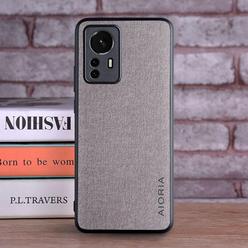 

Luxury Textile Leather Case for Xiaomi mi 12 Lite 12S 12X Pro Ultra Soft TPU with Hard PC 3in1 material camera protection design 12S Pro світло-сірого кольору
