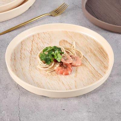 Melamine Wood Grain Steak & BBQ Plate - Japanese & Western Style, Round Tray for Hot Pot & Vegetables