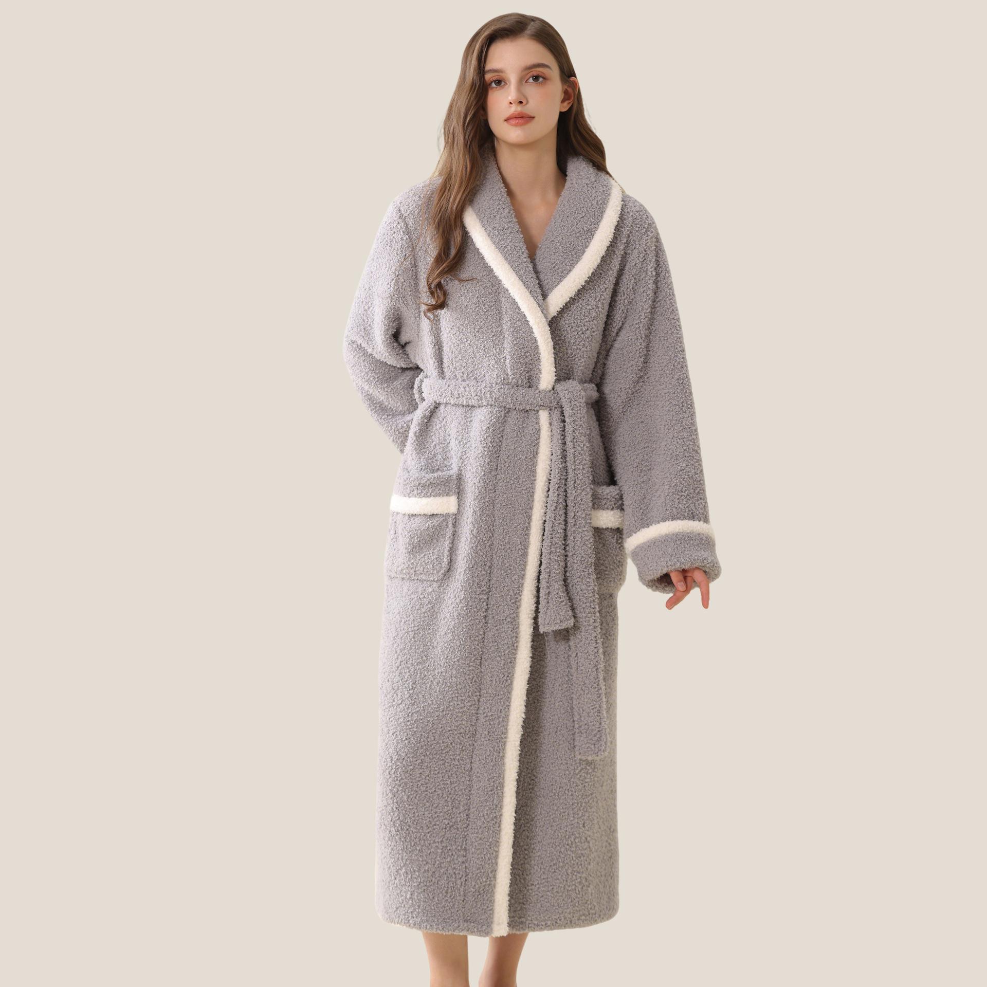 

Парные осенне-зимние пижамы, женская теплая домашняя одежда с лацканами, длинные рукава, можно носить как халат M