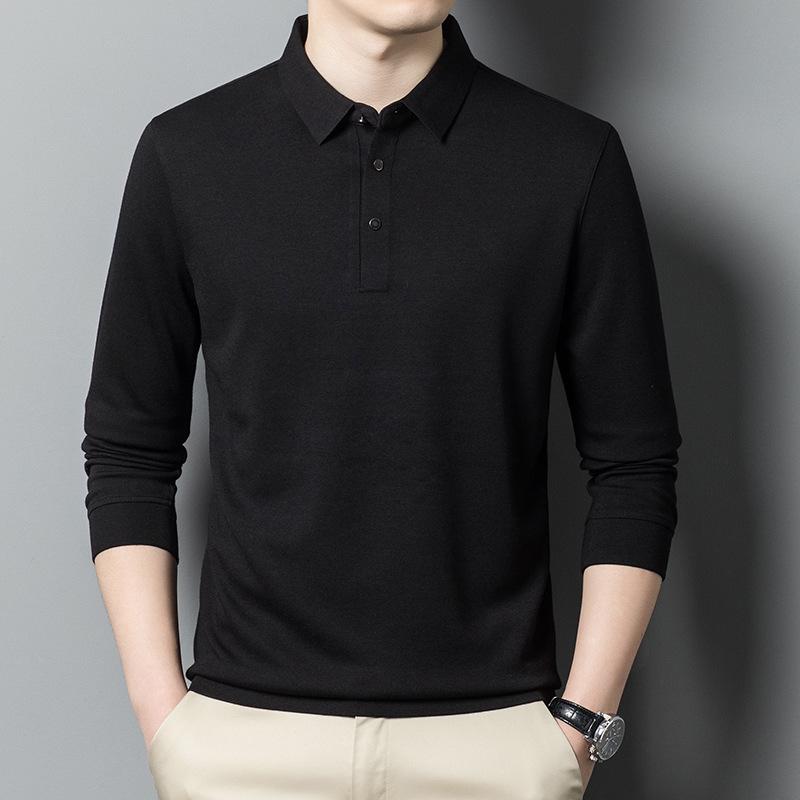 Klassisches Herren-Merinowolle Langarm-Poloshirt - Herbst/Winter Stil für die Mitte des Lebens Basisschicht
