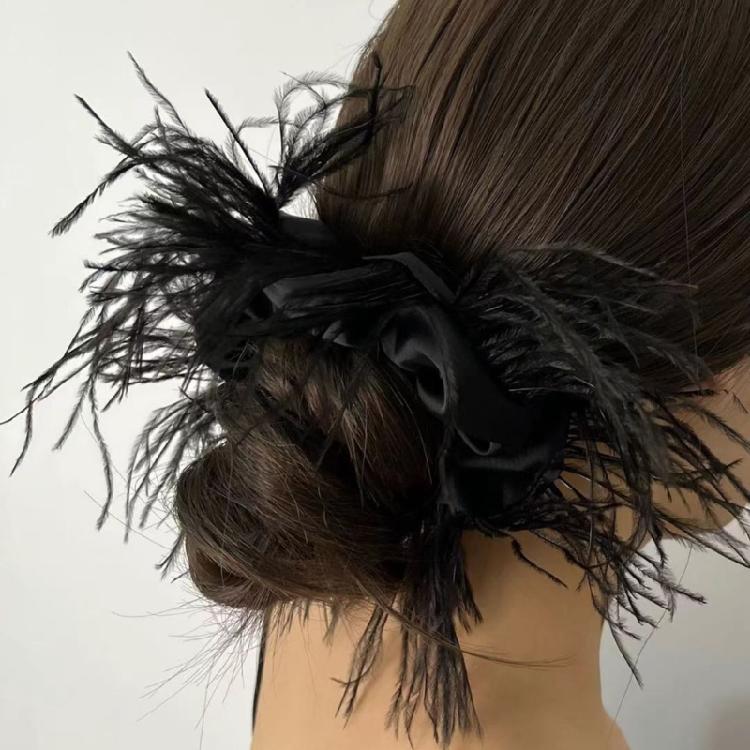 Ostrich Feather Hair Scrunchie Feather Hair Tie Hair Rope Headpieces for Women