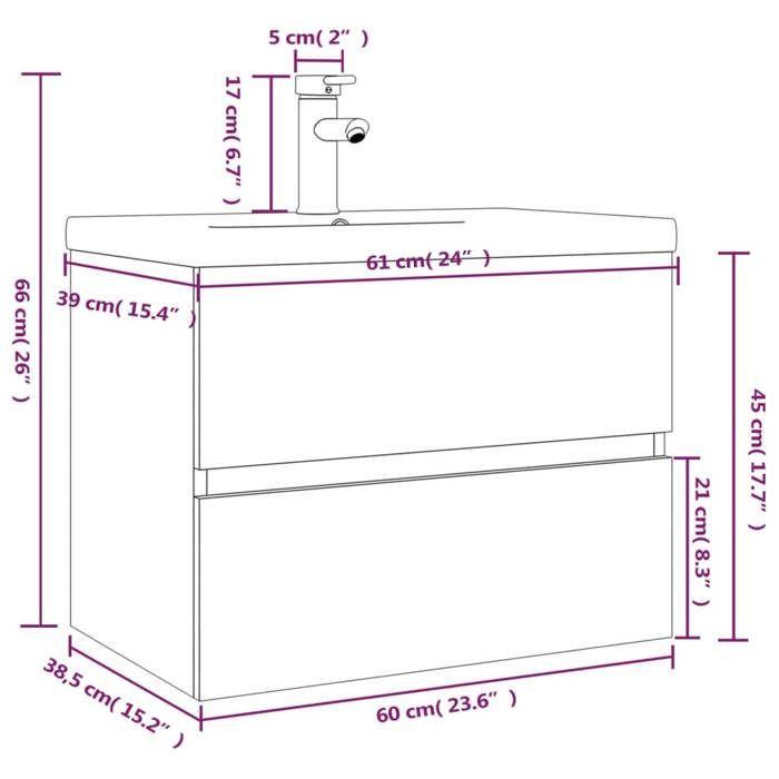 VidaXL Vanity Unit with Integrated Basin Under-Sink Cabinet Bathroom Storage Unit Home Sonoma Grey Wood 3152871