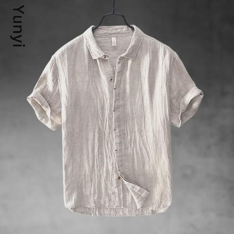 Men's Chinese Style Short-Sleeve Cotton Linen Shirt - Breathable, Casual Lapel Top