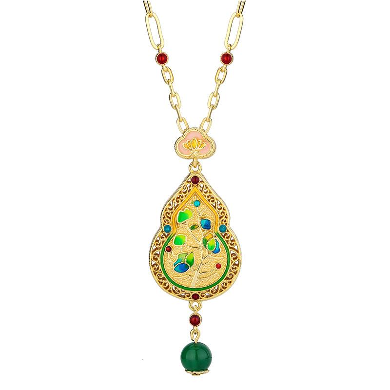 New Set Of Jewelry Necklace Water Droplet Bracelet Butterfly Shaped Enamel Craftsmanship Retro Chinese Style Fashionable Women's