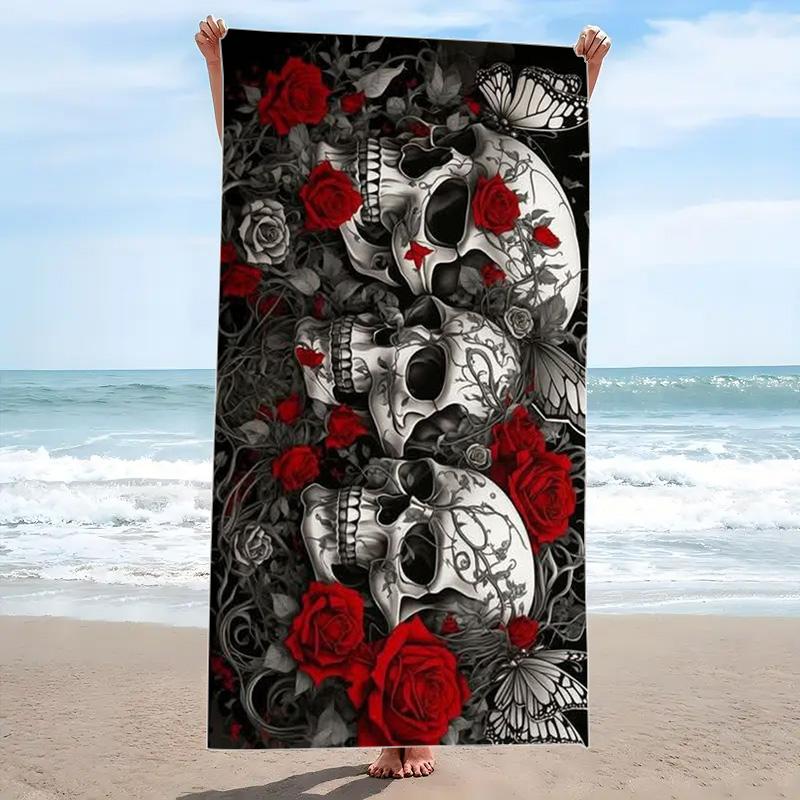 Skull Print Beach Towel, Large Soft Quick Dry Towel for Beach Camping Swimming