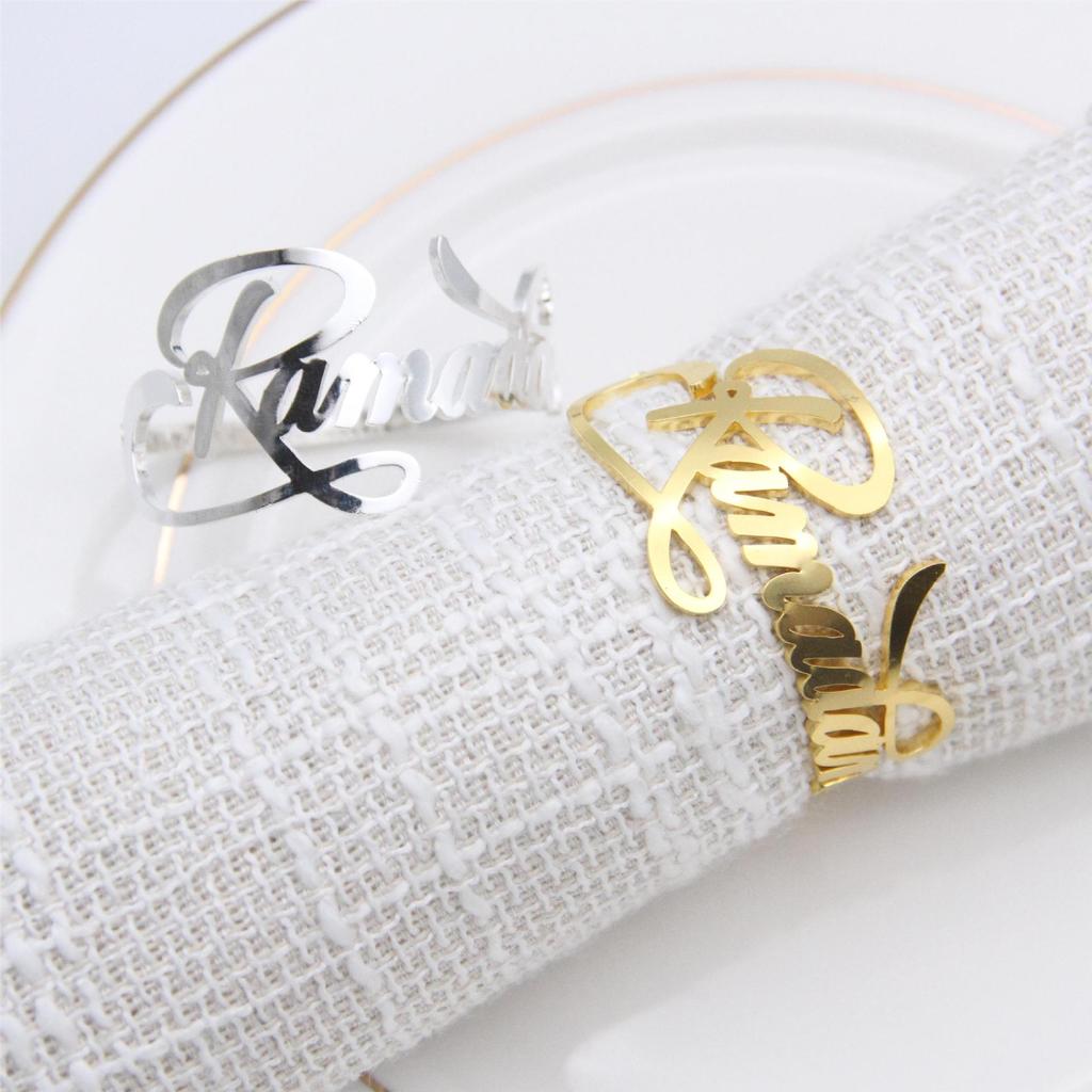 6Pcs New Ramadan Napkin Rings Metal Gold Bismillah Eid Mubarak Table Napkin Holders Ramadan Decoration Eid Party Supplies