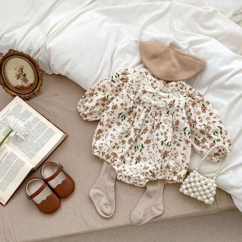 Kayoudo Chinese Style Floral Long-Sleeve Baby Romper