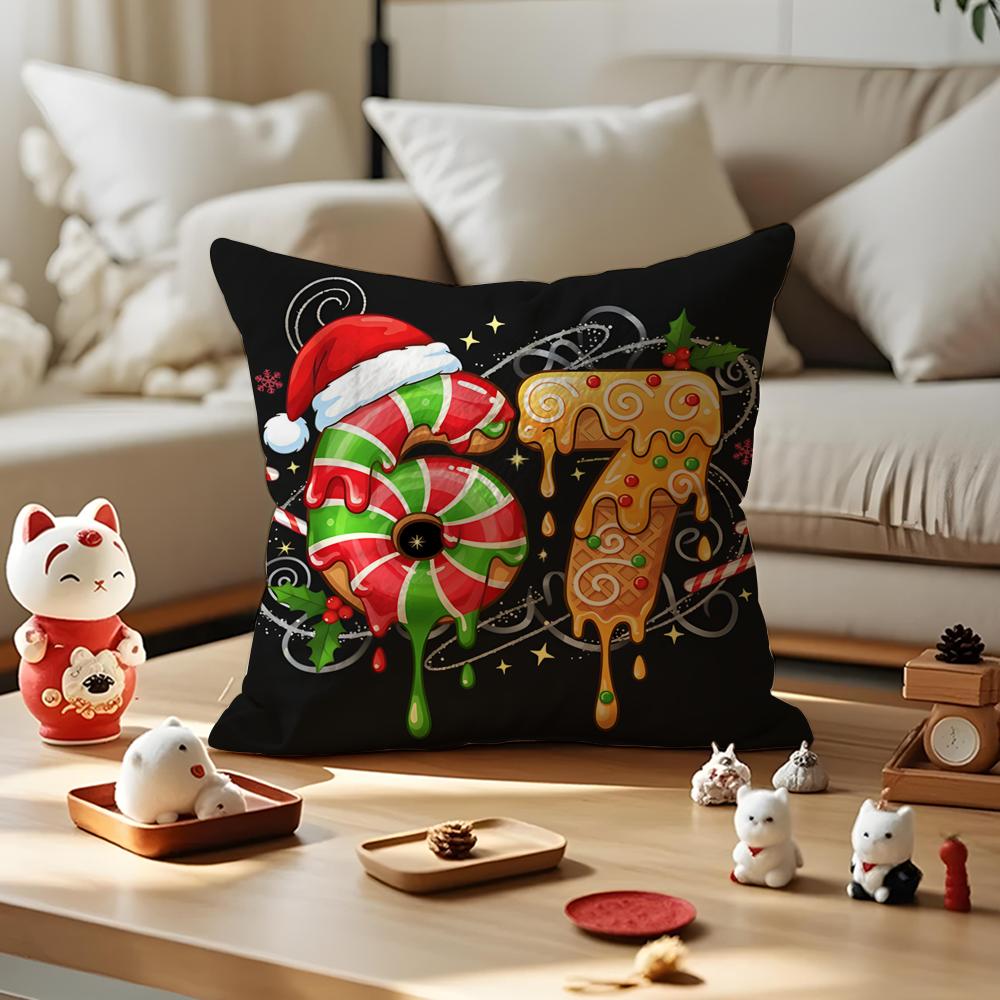 

Six Seven Funny Printed Cushion Cover Silky Short Plush with Invisible Zipper Dustproof Sofa Pillow Cover for Home Decor 40cmx40cm