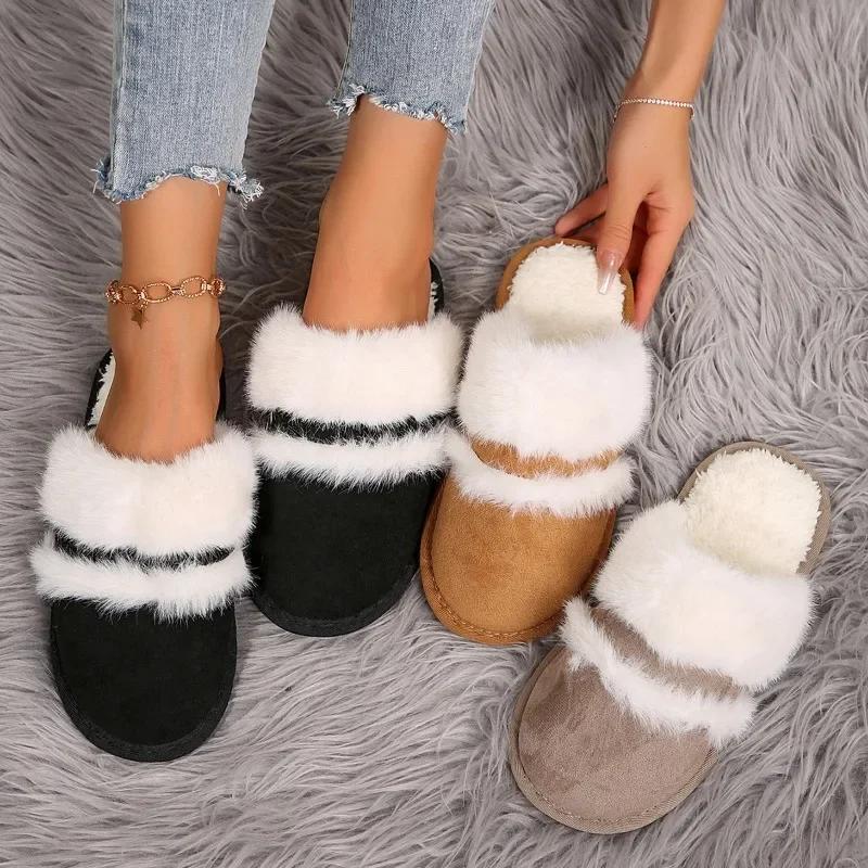 Fashion 2024 Hot Sale Shoes for Women Closed Toe Women's Slippers Autumn Suede Warm Indoor Flat Casual Comfortable Large Size Slippers