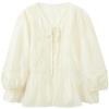 SANCITY Acetate Pleated V-Neck Lantern Sleeve Top