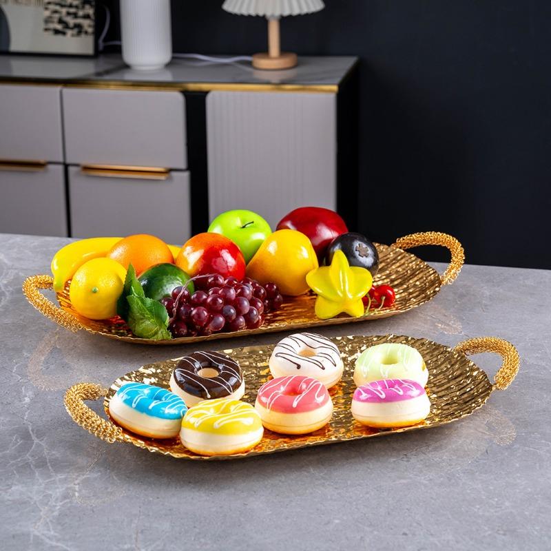 Nordic Wrought Iron Long Tray Golden Curved Fruit Snack Storage Tray Snack Fruit Platter