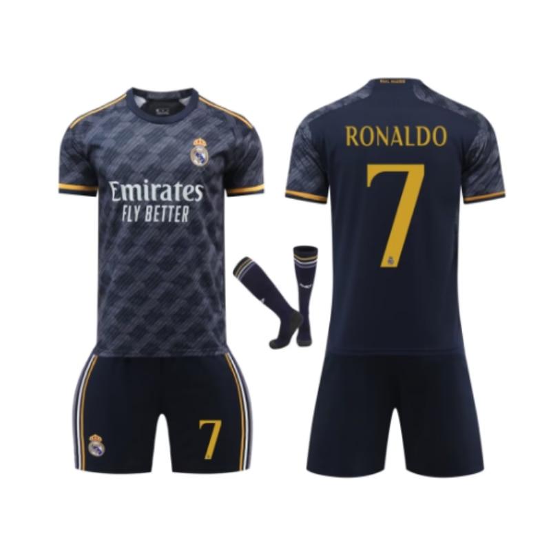 Dětský fotbalový dresový set Real Madrid Ronaldo, Černý, Polyesterový fotbalový komplet pro mladistvý trénink a zápas