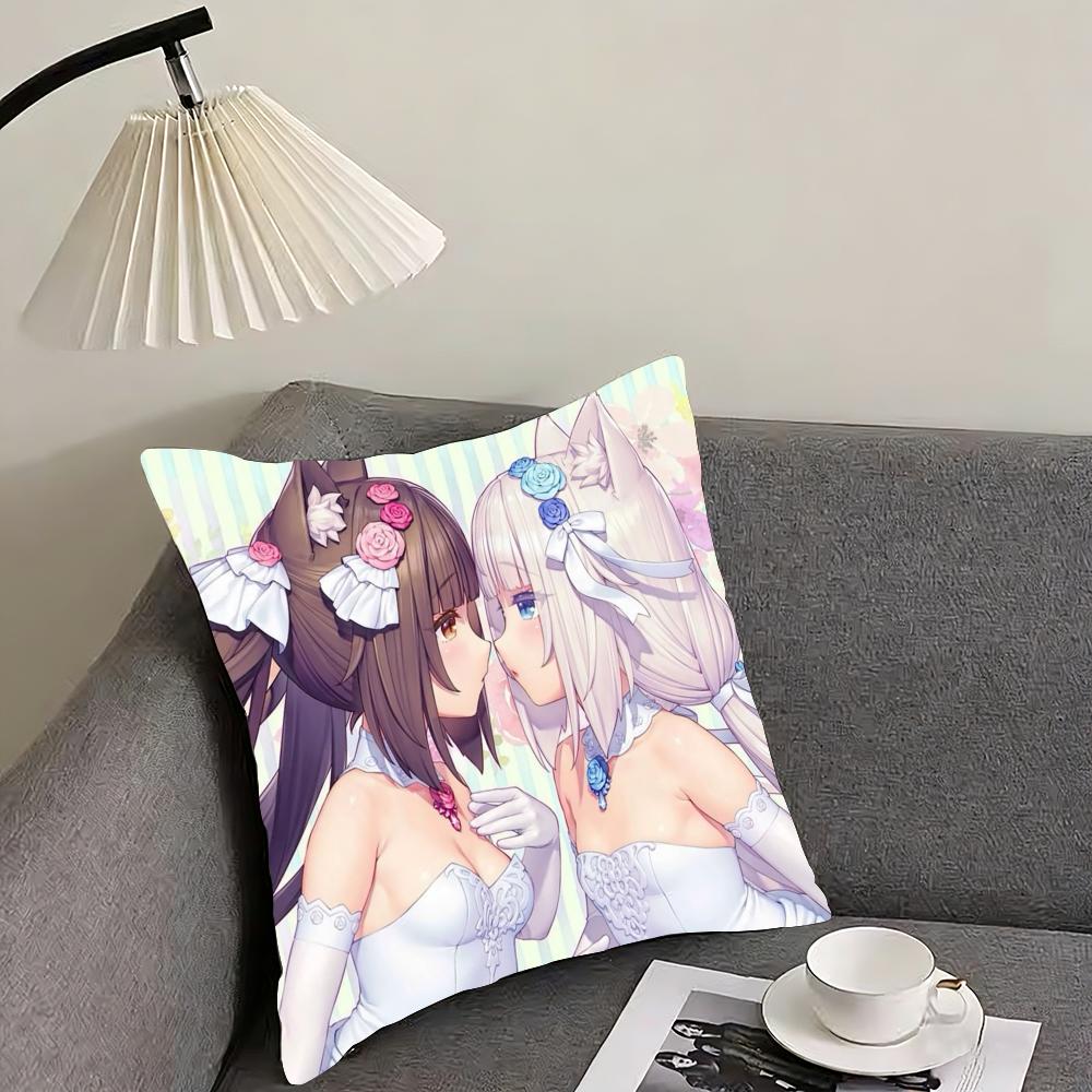 Chocola Nekopara Anime Cushion Cover Reversible Plush Pillow Cover – For car, sofa, bedroom, perfect as a gift.