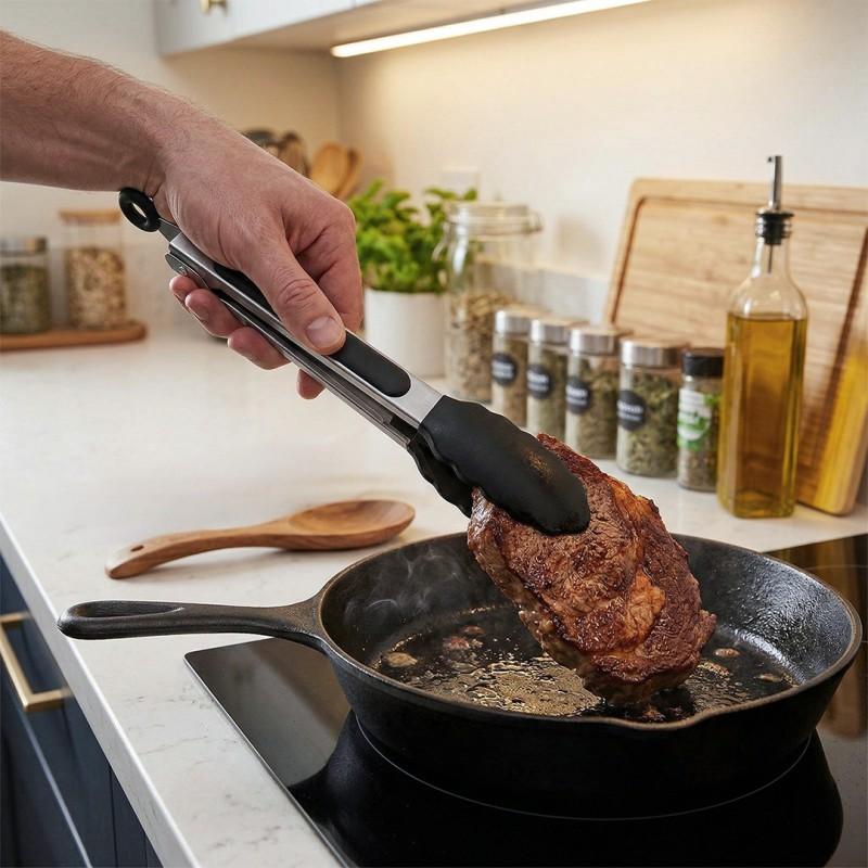Pince27 - Кулинарные щипцы 27 см - Сталь и силикон - Термостойкость 200°C - Универсальные
