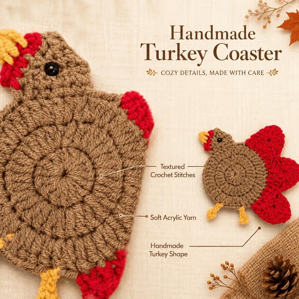 Handmade Hand-Crocheted Turkey Coasters Creative Funny Thanksgiving Turkey Coasters Cartoon Chicken Coaster Farmhouse
