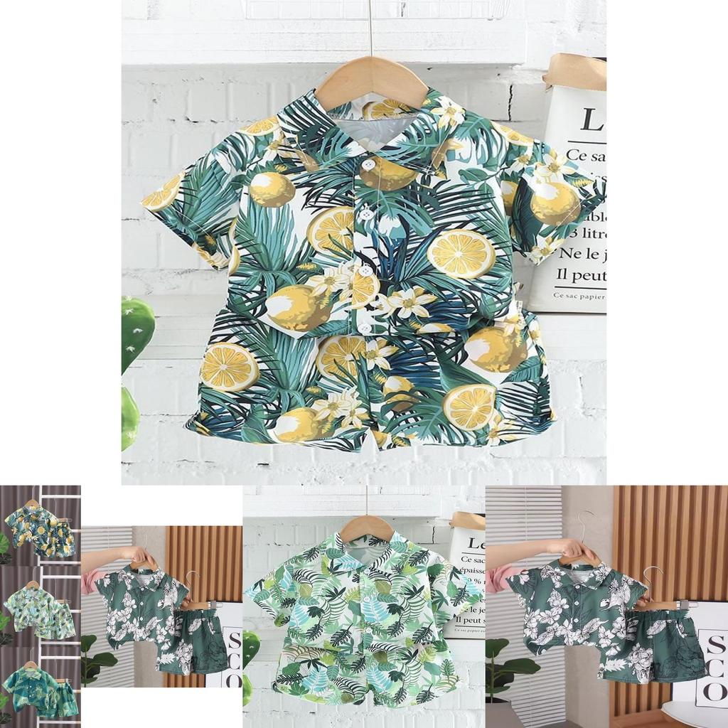 Adorable Boys Hawaiian Floral Shirt And Short Set For Summer Beach Vacation In Soft Cotton
