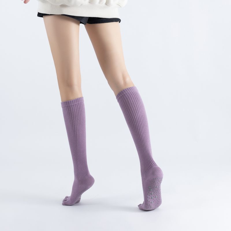 

Foreign Trade Spring and Autumn New Long Tube Five-Toe Pressure Yoga Socks Five-Finger Non-Slip High Quality Pilates All-Match Socks Vine purple
