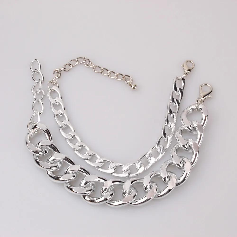 2pcs/set Stainless Steel Cuban Chain Bracelet Black Gold Solid Chain Personalized Unisex Wrist Jewelry Gift