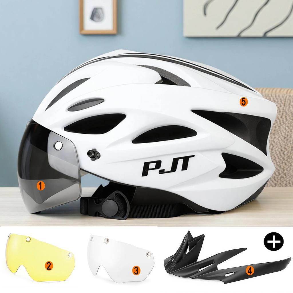 PJT Lightweight Breathable Bicycle Helmet With Magnetic Attraction Goggles Lens Bike Helmet Free Switching Adult Cycling Helmet