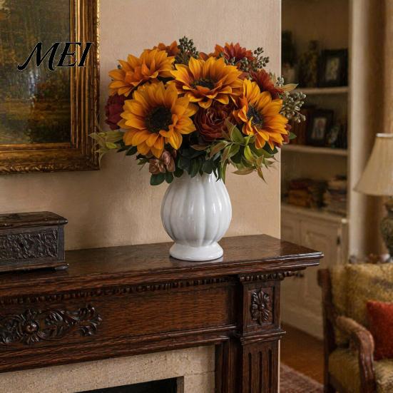 Floral Decorations for Fall Halloween Party Sunflower Artificial Flowers, Realistic Fake Bouquet Wedding Home, Rustic Flower Bouquets Dining