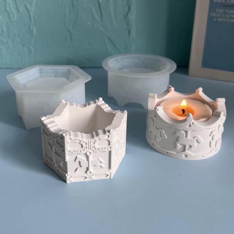 Carousel Storage Jar Silicone Mold Horse Aromatherapy Candle Holder Casting Molds Jewelry Storage Organizer Storage Box Mold