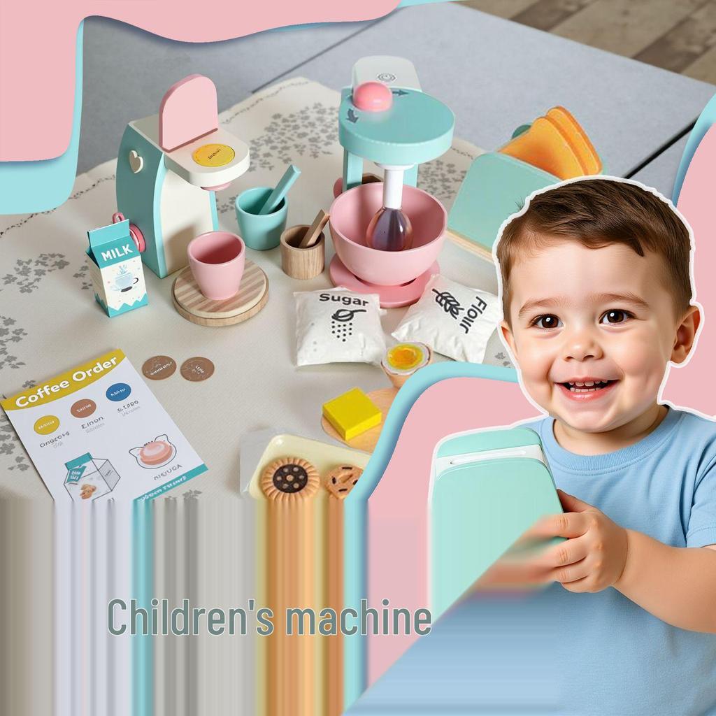 Wooden Play Kitchen Set: Toaster, Mixer, and Coffee Maker Tableware for Kids