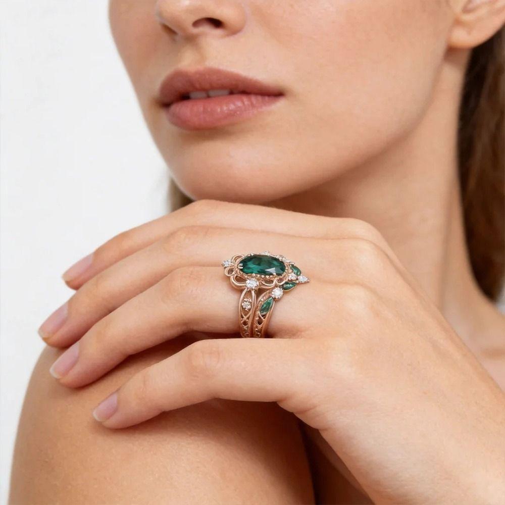 Jewelry Accessories Rhinestone Rings Green Wedding Rings Fashion Accessory Zircon Rings  Women
