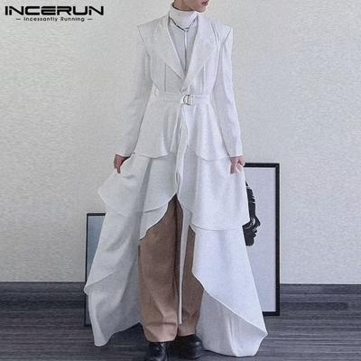 Men Long Sleeve Lapel Ruffled Irregular Long Blazer Layers Thin Coats