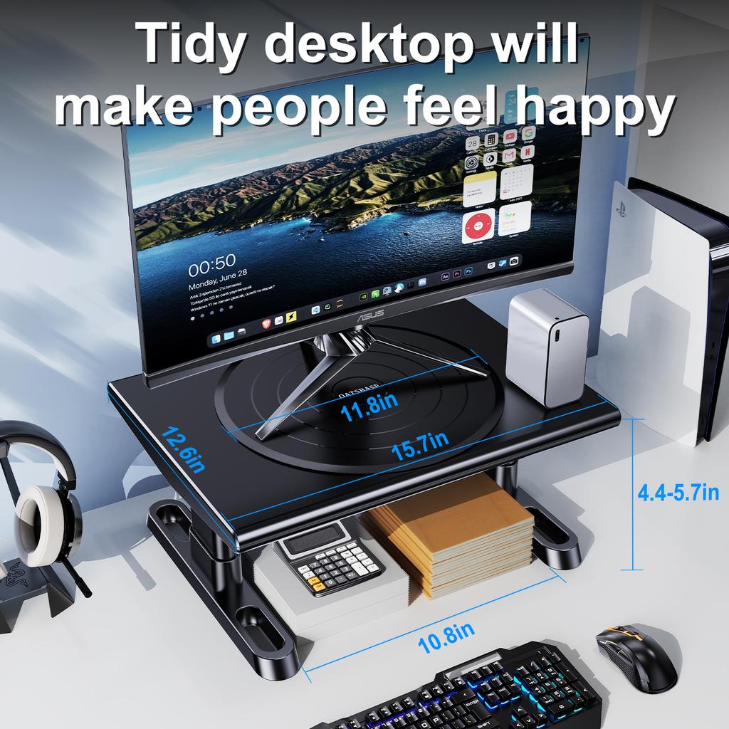 Oatsbasf Monitor Stand Riser Laptop Stand Computer Monitor Holder Shelf 360° Rotation Computer Desk Height Adjustment 4.4-5.8“