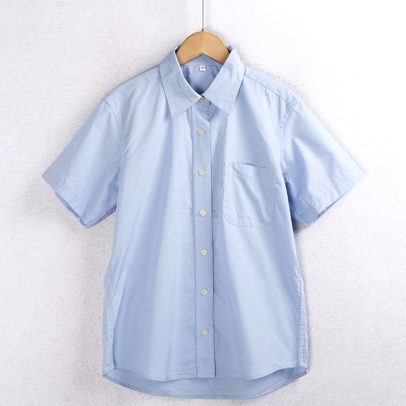 

White Collar Button Professional Men s and Women s Short-Sleeved Shirt Sky Blue small size(Female) M