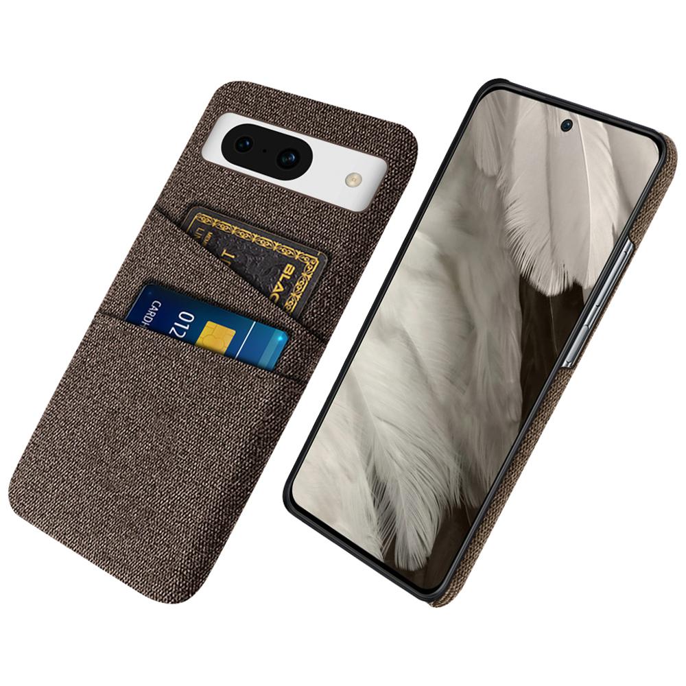 

For Google Pixel 8a Case Cloth Fabric+PC Shockproof Phone Cover with Dual Card Slots Brown
