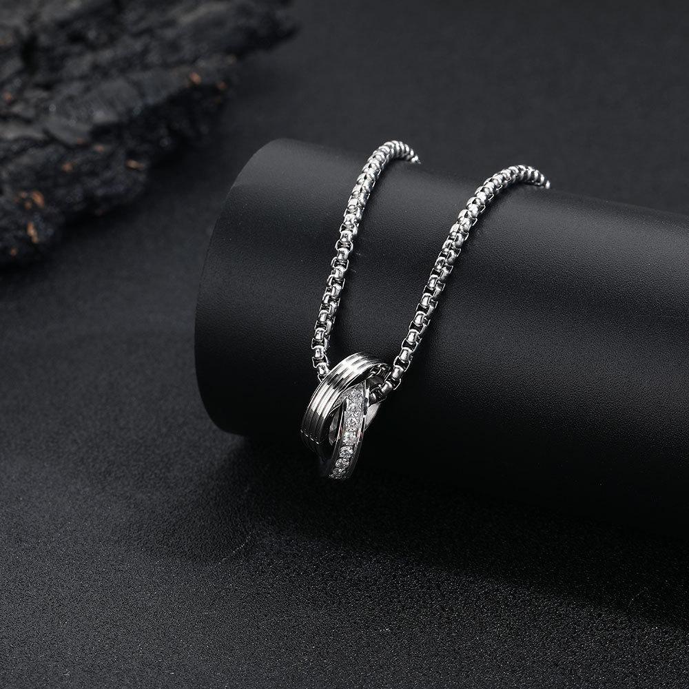 Men and Women Titanium Steel Zircon Necklace Personality Interlocking Double Ring Simple Hip Hop Sweater Chain Couple Jewelry