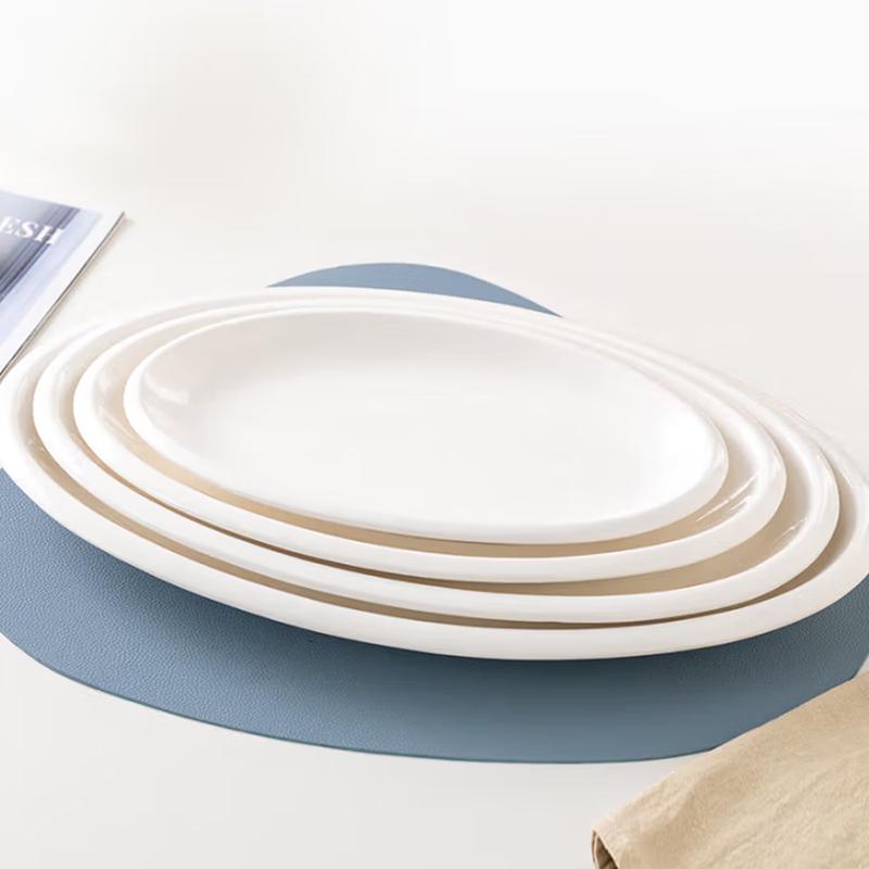 SIFAR 14-inch Oval Thickened Ceramic Fish Plate, White (2-Pack)