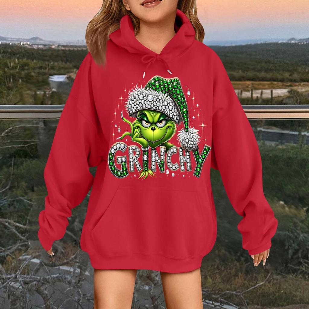 Children's Fashionable Casual Long-sleeved Loose Christmas Print Pullover Hooded Sweatshirt