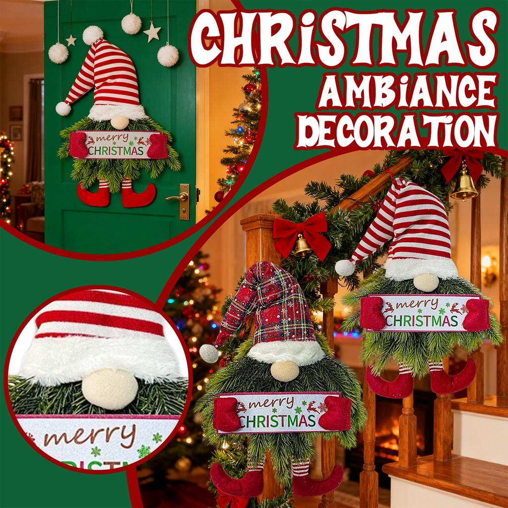 Christmas Wreath Needle Christmas Door Wreath Gnome For Window, Hanging Ornament Swedish Tomte Christmas Decorations Wreath For Room Window Porch