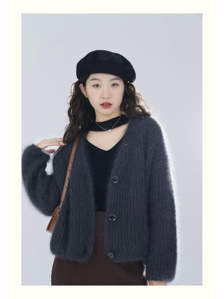 Korean Style V-Neck Loose Knit Cardigan - Soft, Fluffy, Gentle Women's Fashion