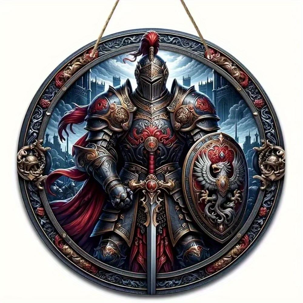 

1 шт. 2d плоский винтажный средневековый рыцарский художественный знак - 20 см круглый деревянный, бар кафе крыльцо гостиная спальня домашний декор, деревенский стиль креативный настенный декор 20cm*20cm